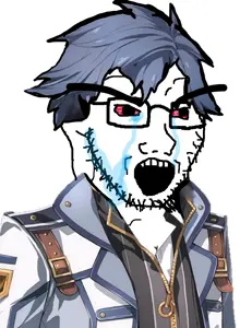 soyak, anime, bloodshot eyes, blue hair, clothes, crying, eiyuu densetsu, glasses, hair, large eyebrows