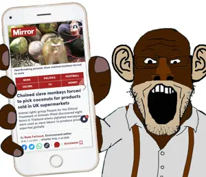 markiplier soyjak, bobo the sharty janny, ear, glasses, holding object, holding phone, janny, monkey, open mouth, phone