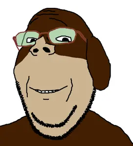 gapejak, wholesome soyjak, jannyjak, animal, bobo the sharty janny, closed mouth, glasses, janny, monkey, smile