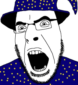 cobson, angry, clothes, glasses, hat, melvin the wizard, open mouth, soyjak, stubble, wizard