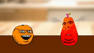 cobson, oranjak, blobson, hornyson, food, fruit, glasses, horny, open mouth, orange (fruit)