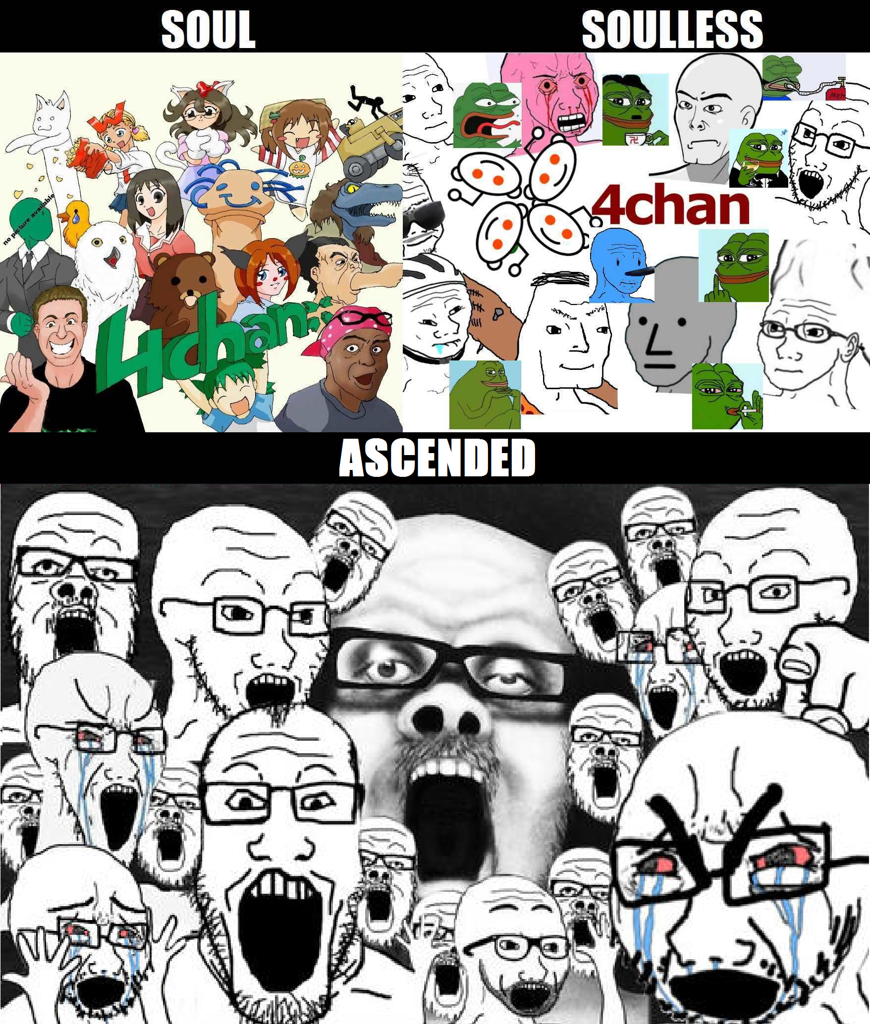 pedobear, pepe, wojak, a24 slowburn soyjak, cryboy soyjak, excited soyjak, markiplier soyjak, nujak, soyak, 4chan