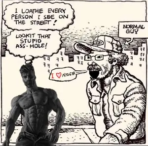 gigachad, soyak, cartoon, clothes, comic, glasses, hat, heart, i heart nigger, i love