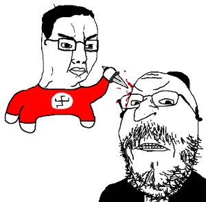 chudjak, gapejak, mustached gapejak, 2soyjaks, angry, animated, blood, clenched teeth, clothes, glasses