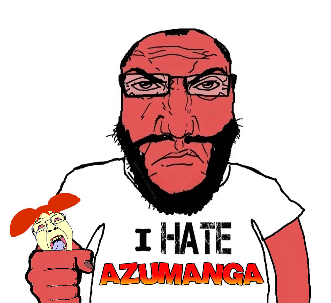 bernd, markiplier soyjak, science lover, punisher face, anime, balding, beard, bloodshot eyes, closed mouth, clothes