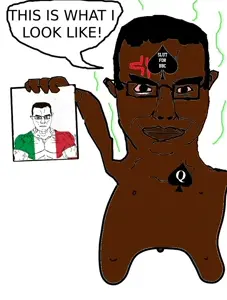 chudjak, chudjak front, muscular chud, angry, buff, glasses, italy, looking at you, paper, penis