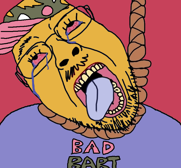 bart simpson, bernd, hanging troonjak, troonjak, ack, bad bart, bloodshot eyes, cap, clothes, crying