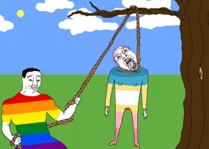 bernd, chudjak, bloodshot eyes, crying, flag, full body, gay, glasses, holding object, holding rope