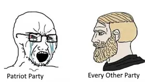 yes chad, cryboy soyjak, soyak, bloodshot eyes, crying, glasses, open mouth, patriot party, soyjak, stubble