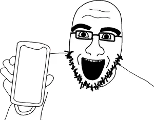 unknown, open mouth, phone, stubble, transparent background, turkey tom