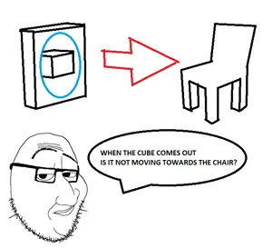 smugjak, chair, cube, glasses, portal, smile, smug, soyjak, stubble