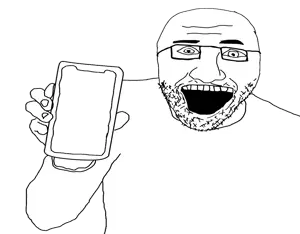 unknown, arm, glasses, hands, holding object, holding phone, open mouth, phone, soyjak, stubble