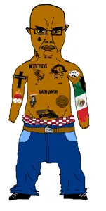 chudjak, chudjak front, obsessedchud, angry, bald, breasts, brown skin, closed mouth, clothes, cross
