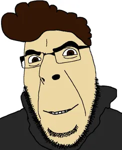 cobson, brown eyes, brown hair, closed mouth, clothes, hair, hoodie, smile, soyjak, stubble