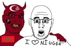 unknown, 2soyjaks, crying, demon, ear, freemason, glasses, hands, horns, i love