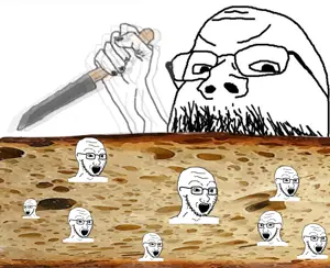 gapejak, soyak, mustached gapejak, angry, blur, bread, food, glasses, hands, holding knife