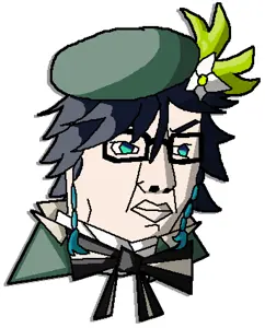 chudjak, angry, beret, blue eyes, bowtie, closed mouth, clothes, dyed hair, flower, glasses