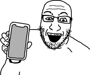 unknown, glasses, hands, holding object, holding phone, open mouth, phone, soyjak, stubble, turkey tom