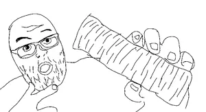 guess what i'm holding, unknown, bald, beard, black eyes, forehead lines, glasses, hands, monochrome, nose