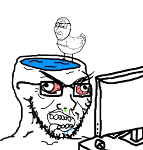 smugjak, soyak, smugquack, 2soyjaks, bloodshot eyes, closed mouth, computer, cross eyed, drool, duck