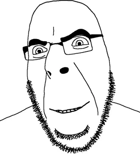 cobson, wholesome cobson, 1soyjak, alternate, angry, full head, glasses, monochrome, portrait, smile