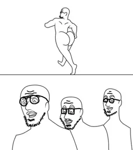 unknown, 4soyjaks, animanstudios, ass, full body, glasses, open mouth, smile, soyjak, stubble