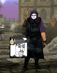 chudjak, chudjak front, 2soyjaks, closed mouth, d&d, full body, glasses, holding object, looking at you, neverwinter