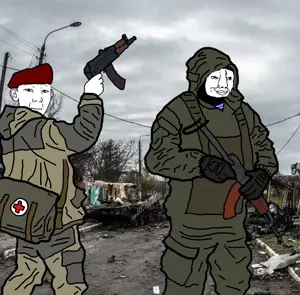 chudjak, kuzjak, 2soyjaks, ak-47, assault rifle, beret, closed mouth, dirt, ear, garbage