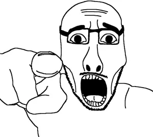 unknown, arm, glasses, hands, mustache, open mouth, pointing, soyjak, stubble