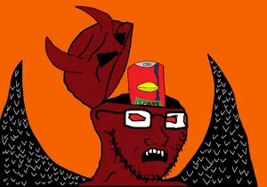 soyak, soyak (concerned), can, demon, drawn background, glasses, head box, hell, horns, no pupils