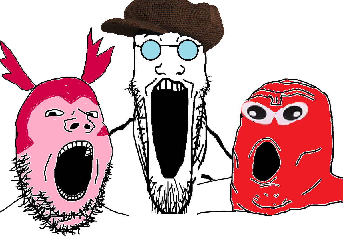 gapejak, markiplier soyjak, tony soprano soyjak, soyjak trio, 3soyjaks, clothes, courage the cowardly dog, glasses, hat, logposter