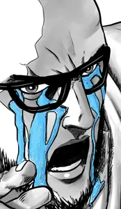 unknown, anime, close up view, crying, drawing, glasses, manga, open mouth, soyjak, stubble
