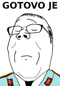 gapejak, wholesome soyjak, its over, 1soyjak, balding, closed eyes, closed mouth, clothes, collar tabs, epaulettes