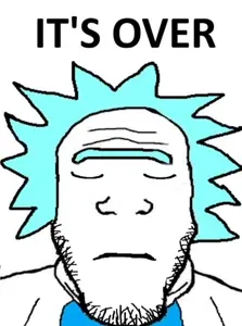 rick sanchez, markiplier soyjak, its over, blue hair, closed eyes, closed mouth, clothes, hair, its over (phrase), open mouth