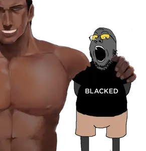 gapejak, arm, blacked, clothes, full body, glasses, gray skin, negro, open mouth, soot colors
