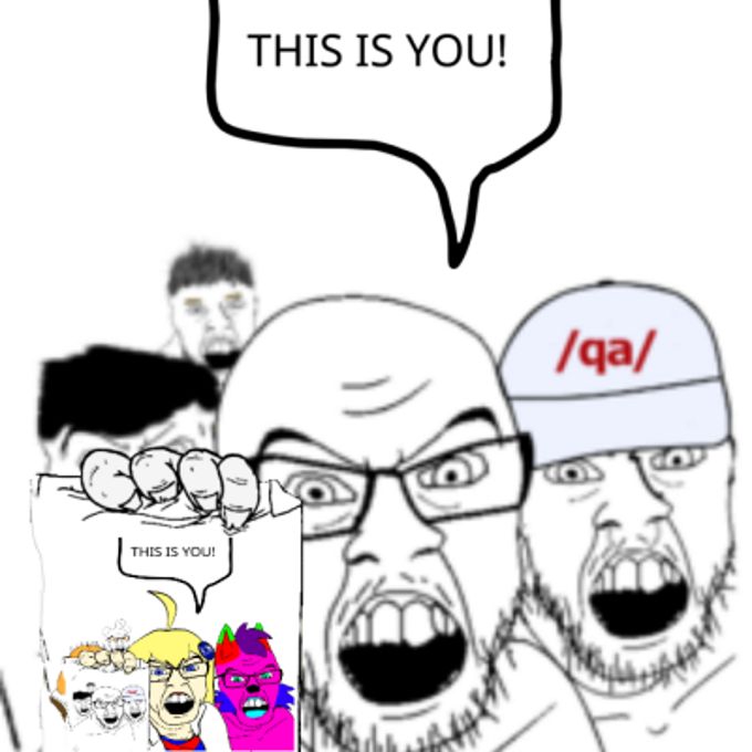 feraljak, jannyjak, /qa/ (4chan), 4chan, angry, antenna, baseball cap, blonde hair, blue eyes, cap