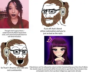 soyak, beard, closed mouth, concerned, glasses, hair, headphones, open mouth, soyjak, text