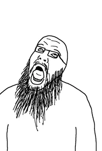 unknown, beard, eyebrows, forehead lines, glasses, jimmy davis, looking up, monochrome, open mouth, soyjak