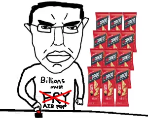 chudjak, pol face, angry, arm, button, chips, closed mouth, ear, food, glasses