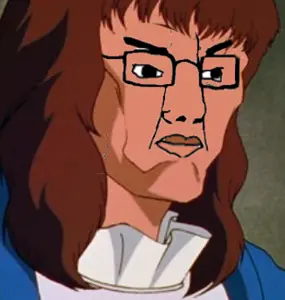 chudjak, angry, berserk, brown hair, closed mouth, glasses, hair, long hair, soyjak, berserk