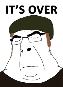 cobson, its over, brown hair, closed eyes, closed mouth, clothes, fat, frown, glasses, hair