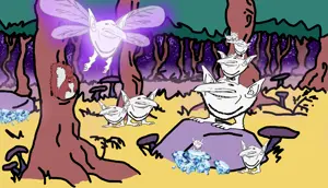 feraljak, impish soyak ears, feralsquirrel, squirreljak, angry, animal, closed mouth, drawn background, fairy, full body