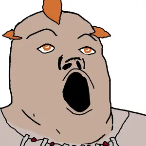 tony soprano soyjak, anime, brown skin, jirobo (naruto), mohawk, necklace, open mouth, orange eyes, orange hair, soyjak
