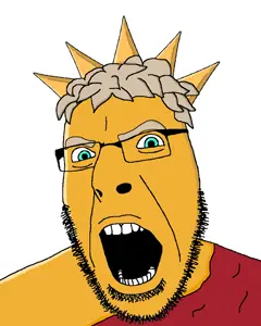 cobson, blue eyes, clothes, crown, glasses, god, gold, hair, open mouth, religion