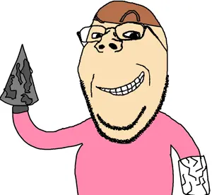 gapejak, wholesome soyjak, arm, brown hair, carls dwindling game, closed mouth, clothes, dreamworks, drill, glasses