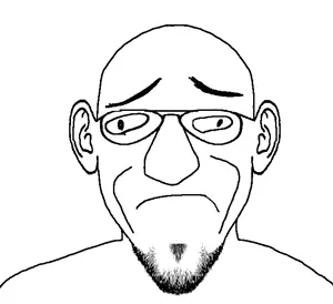 susjak, closed mouth, cross eyed, derp, ear, frown, glasses, retard, soyjak, stubble