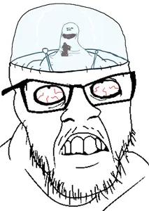 feraljak, impish soyak ears, feraljak (crazed), 2soyjaks, angry, arm, brain, brainless, crazed, eating