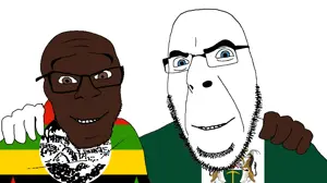 cobson, feraljak, wholesome feraljak, no more brother wars, 2soyjaks, bald, black skin, blue eyes, brown eyes, brown skin
