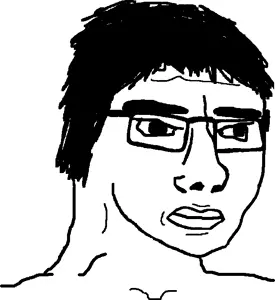 wojak, chudjak, 1soyjak, ear, hair, looksmax, looksmaxxing, monochrome, no glasses, pretty