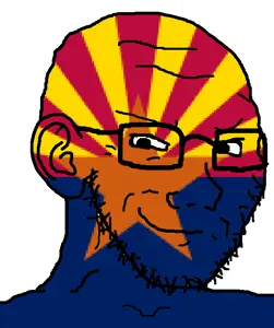 soyak, arizona, closed mouth, ear, flag, glasses, smile, smug, soyjak, star (symbol)